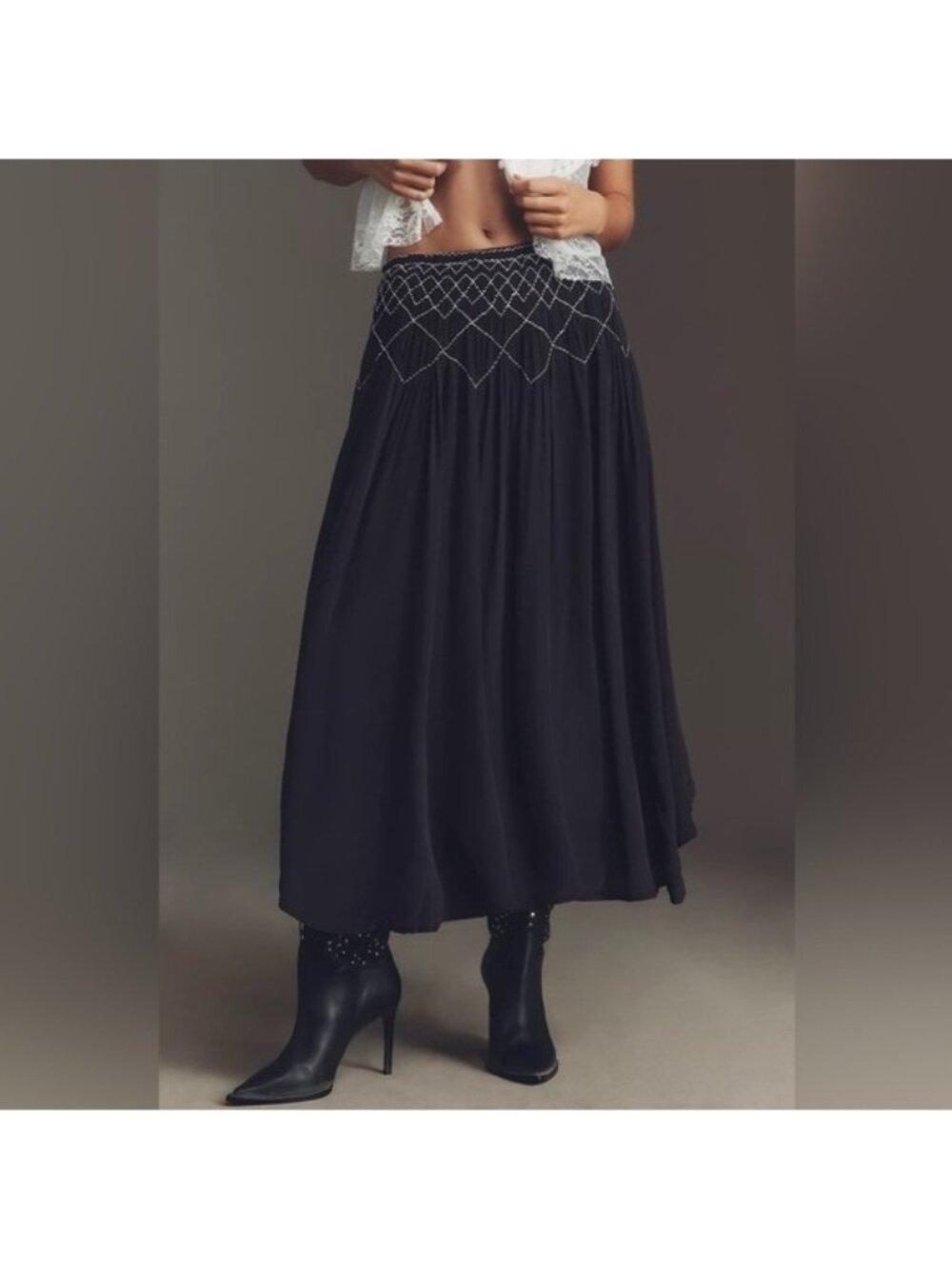 NWT By Anthropologie XXS Smocked Soft Midi Skirt